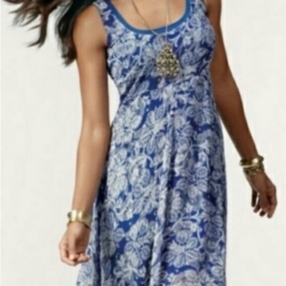 CAbi #851 willow double dress blue floral hi-lo dress Medium
